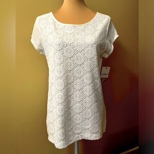 Liz Claiborne white lace front top, size Large